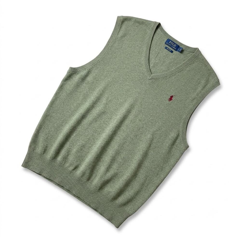POLO Ralph Lauren Pima Cotton Sweater Vest Green V Neck Lightweight Mens Large